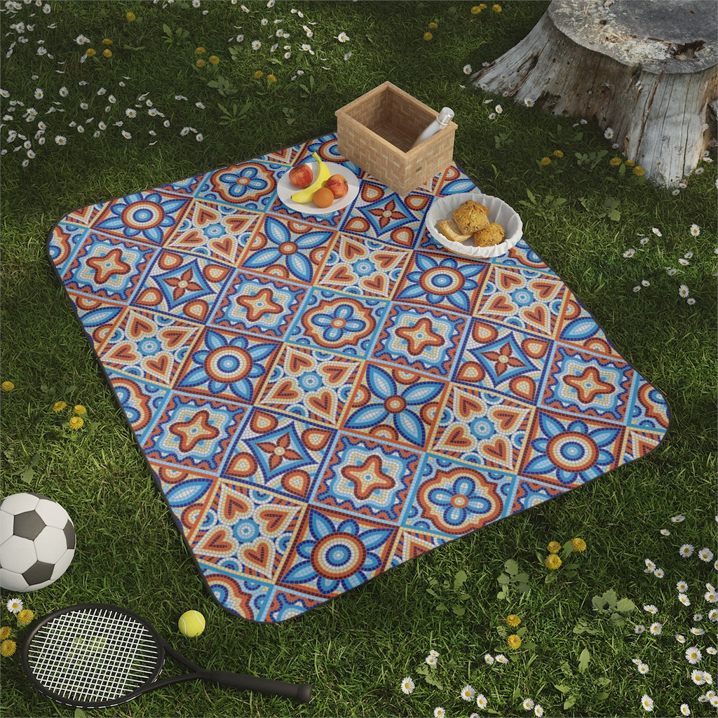 Picnic Blanket Mosaic Tile Pattern Lawn Picnic Blanket Beach Blanket with Strap One Size One Sized Print Gifts