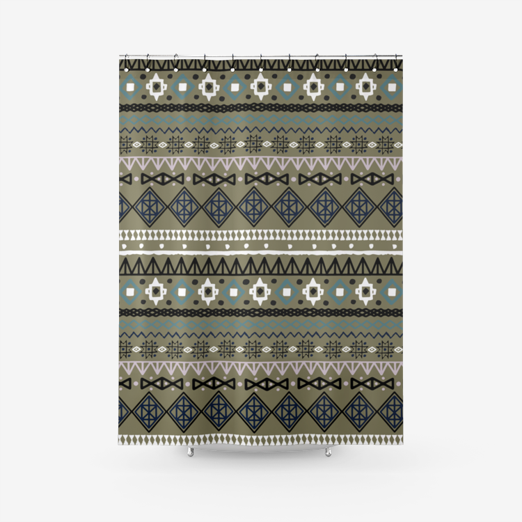 Southwestern Textured Fabric Shower Curtain Printed Bathroom Curtains