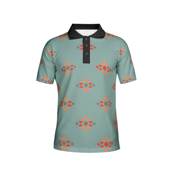 Men's Polo Azul Blue All-Over Print Shirt, Black or White Collar