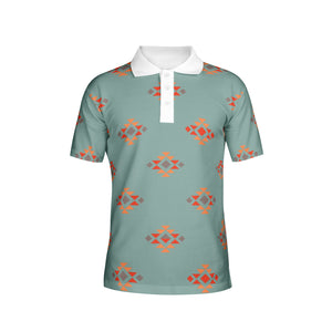 Men's Polo Azul Blue All-Over Print Shirt, Black or White Collar