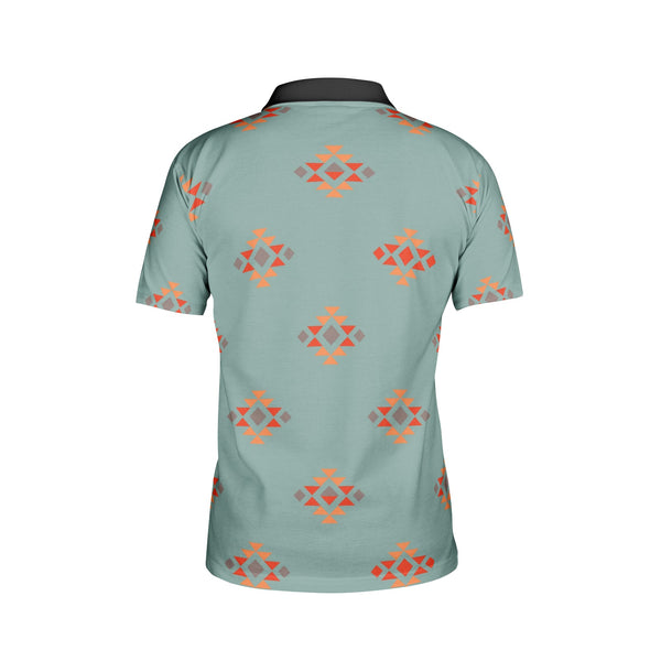 Men's Polo Azul Blue All-Over Print Shirt, Black or White Collar
