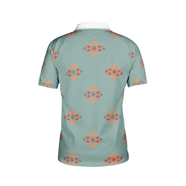 Men's Polo Azul Blue All-Over Print Shirt, Black or White Collar