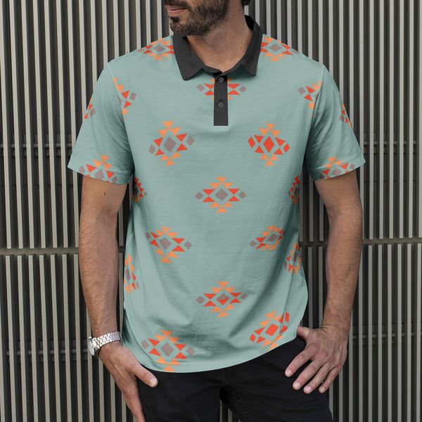 Men's Polo Azul Blue All-Over Print Shirt, Black or White Collar