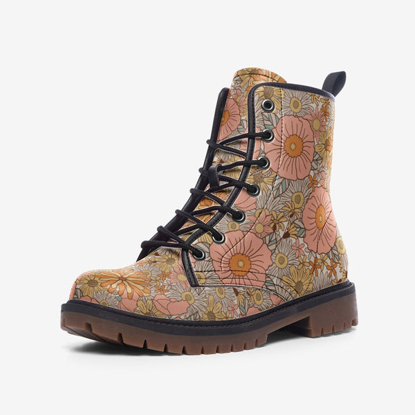 Lace Up Combat Boots Faux Leather Lightweight