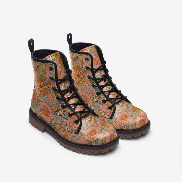 Lace Up Combat Boots Faux Leather Lightweight