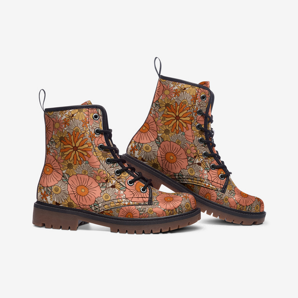 Lace Up Combat Boots Faux Leather Lightweight