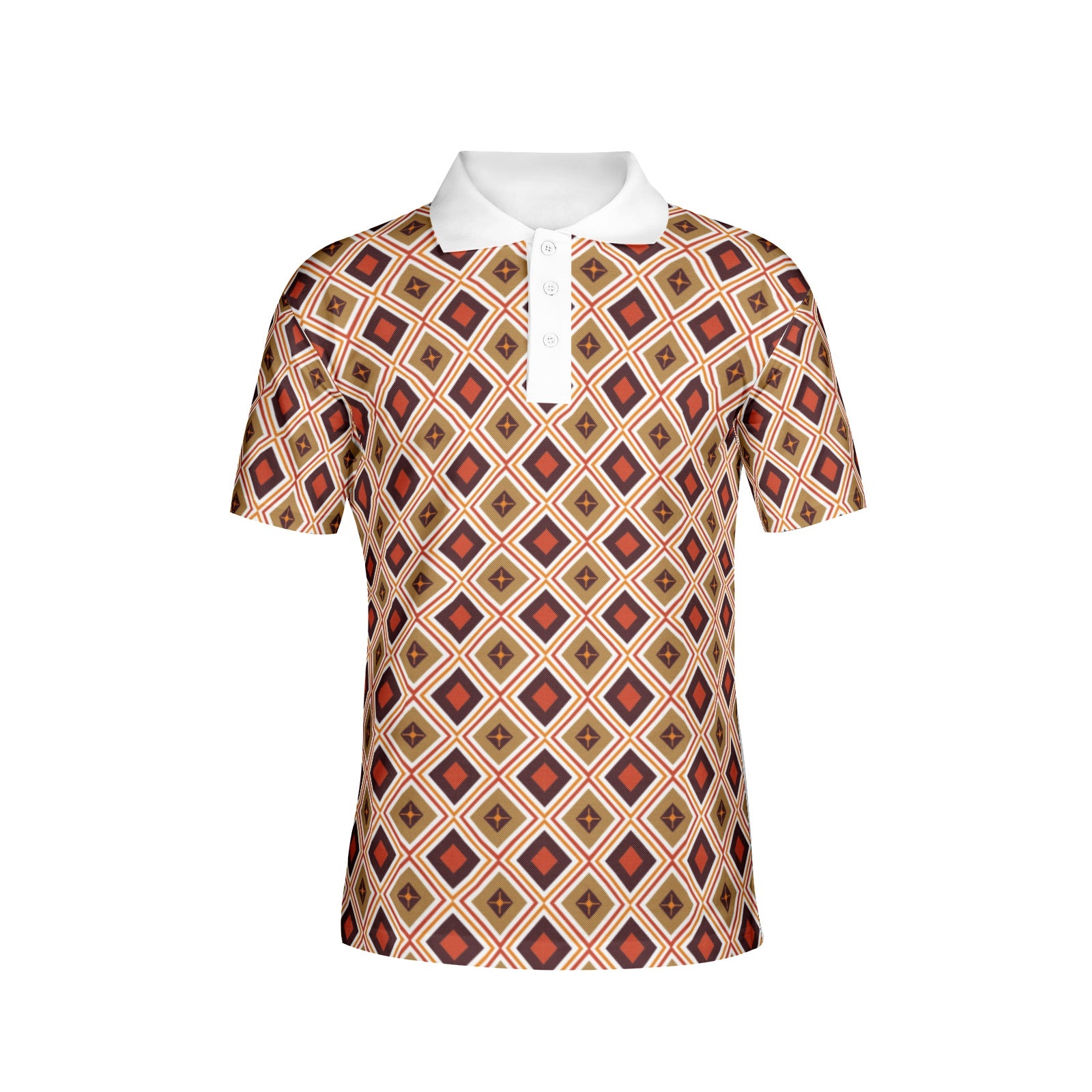 Men's Retro Geometric Polo Shirt, Collared White or Black