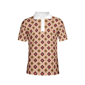 Men's Retro Geometric Polo Shirt, Collared White or Black