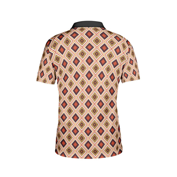 Men's Retro Geometric Polo Shirt, Collared White or Black