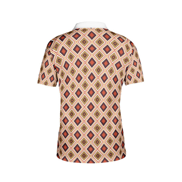 Men's Retro Geometric Polo Shirt, Collared White or Black