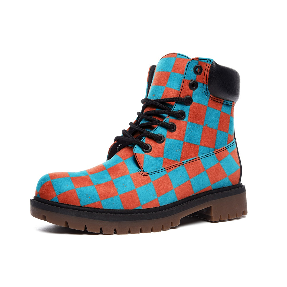 Botas de combate retro a cuadros de piel sintética
