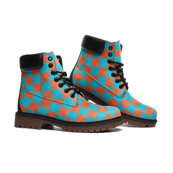Botas de combate retro a cuadros de piel sintética