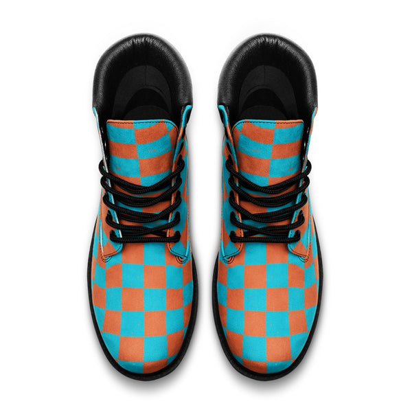 Botas de combate retro a cuadros de piel sintética