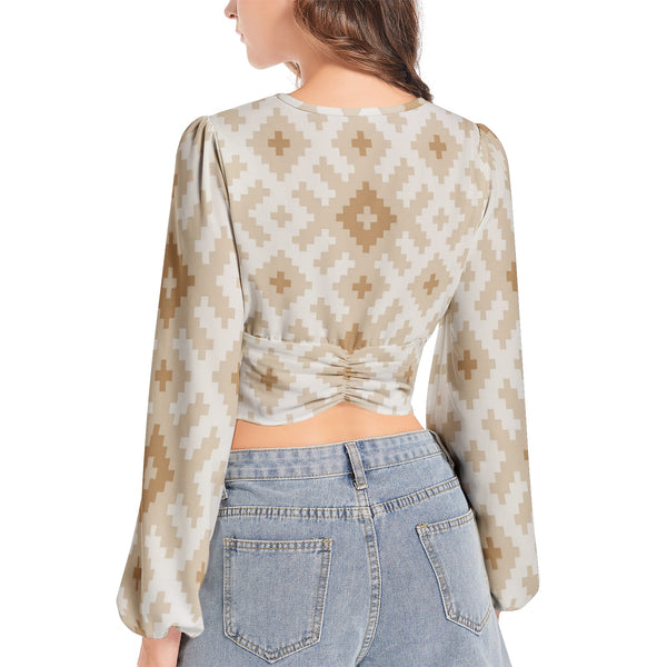 Women's Deep V-Neck Lantern Sleeve Crop Top Sierra Cloud