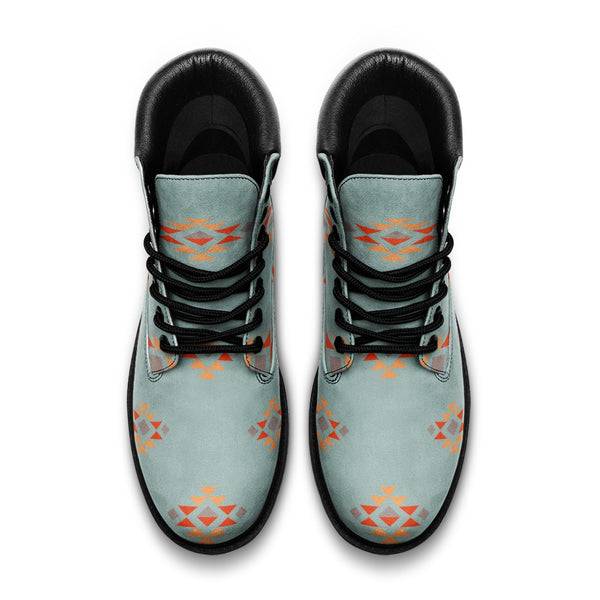 Faux Leather Lightweight Lace Up Combat Boots Blue Sierra