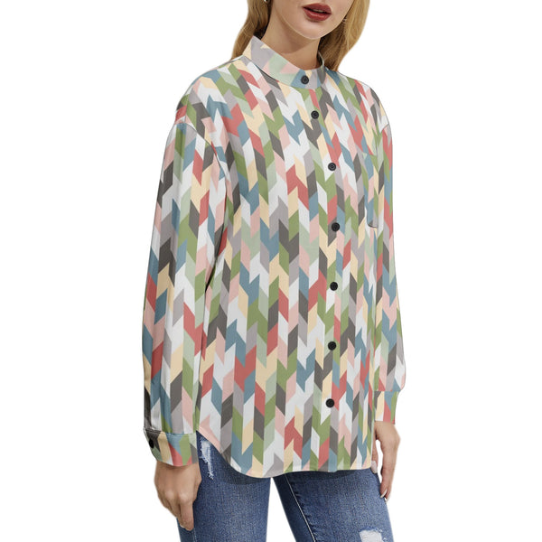Pastel Retro Long Sleeve Button Up Casual Shirt Top