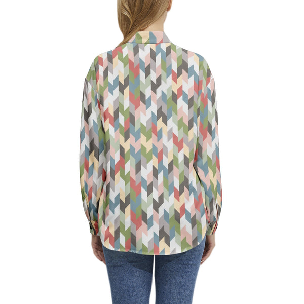Pastel Retro Long Sleeve Button Up Casual Shirt Top