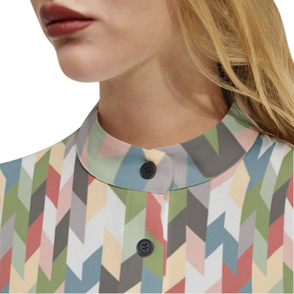 Pastel Retro Long Sleeve Button Up Casual Shirt Top