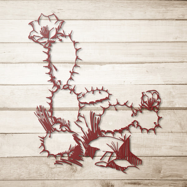 Blooming Cacti Metal Sign Wall Decor