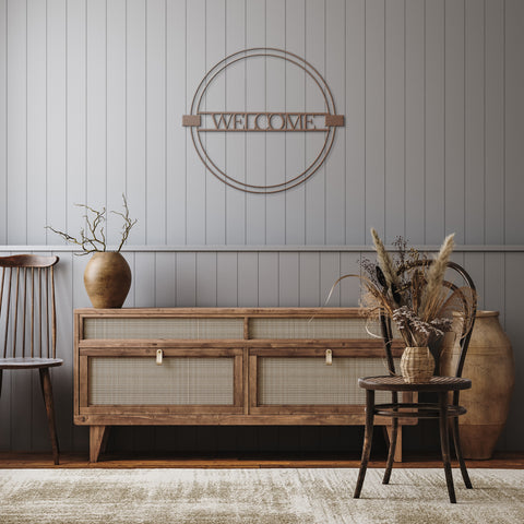 Circle Welcome Sign Steel Metal Indoor Outdoor Wall Decor