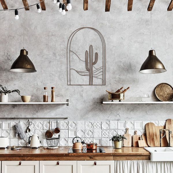 Desert Arch Metal Wall Art Decor Midwest Bohemian Decor Indoor Outdoor, Modern Eclectic Steel Artwork