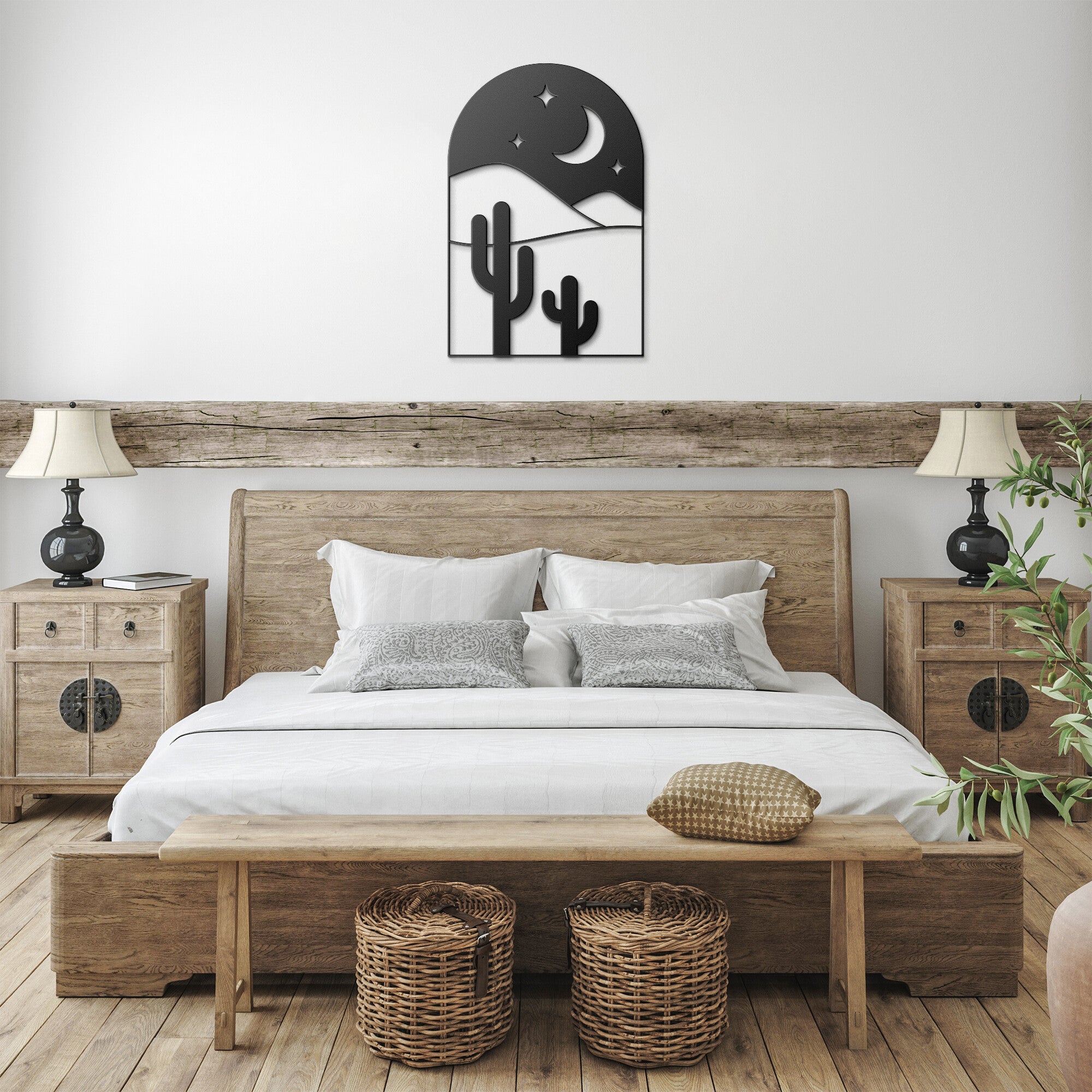 Desert Cacti Scene Metal Wall Art Steel Multiple Colors & Sizes, Midwest Southwestern Boho Wall Decor for Indoor or Outdoor