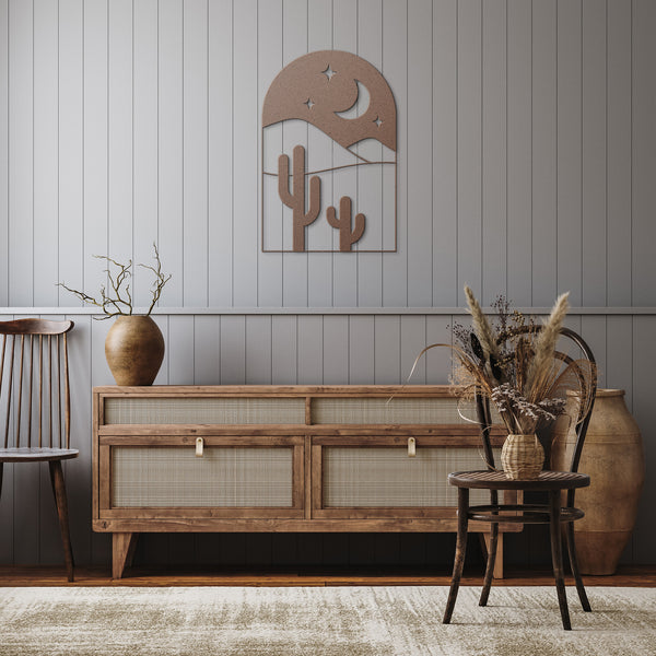 Desert Cacti Scene Metal Wall Art Steel Multiple Colors & Sizes, Midwest Southwestern Boho Wall Decor for Indoor or Outdoor