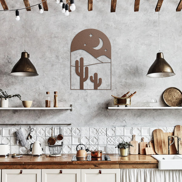 Desert Cacti Scene Metal Wall Art Steel Multiple Colors & Sizes, Midwest Southwestern Boho Wall Decor for Indoor or Outdoor