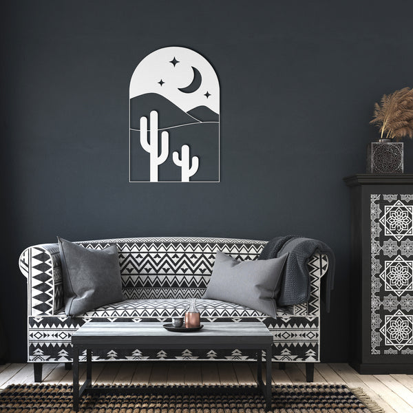 Desert Cacti Scene Metal Wall Art Steel Multiple Colors & Sizes, Midwest Southwestern Boho Wall Decor for Indoor or Outdoor