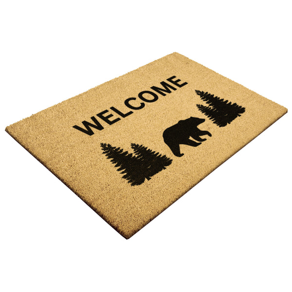 Door Mat Coir Welcome Mat Lodge Cabin Decor Bear & Trees