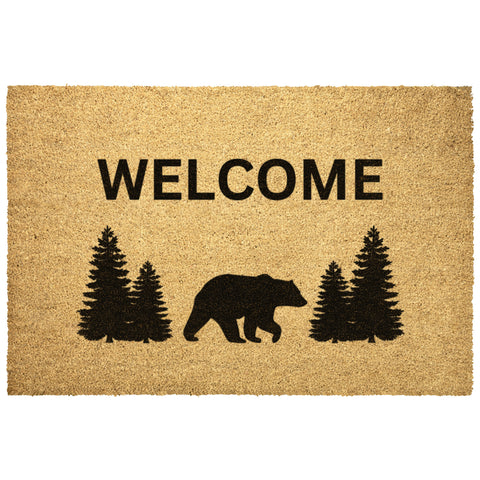Door Mat Coir Welcome Mat Lodge Cabin Decor Bear & Trees