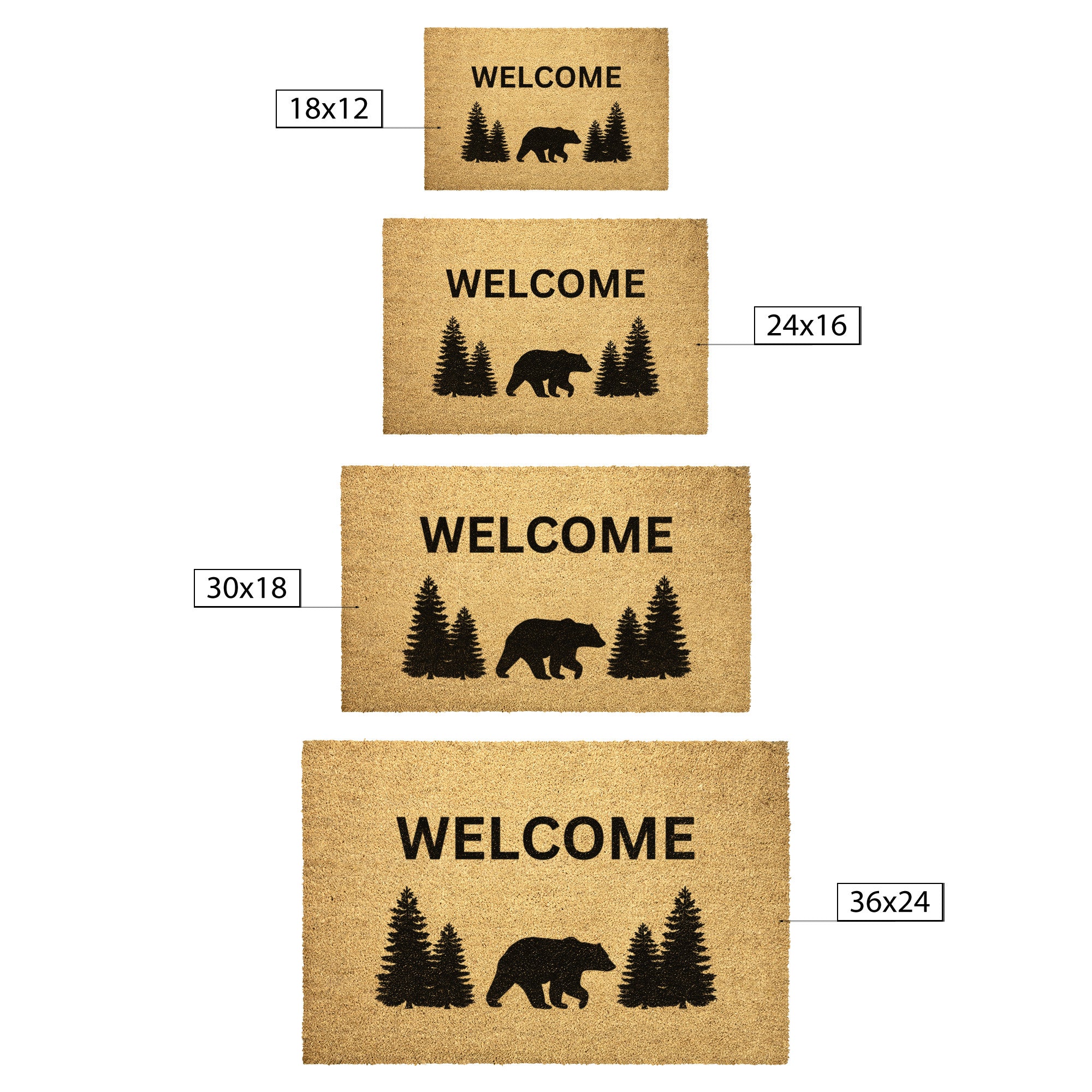 Door Mat Coir Welcome Mat Lodge Cabin Decor Bear & Trees