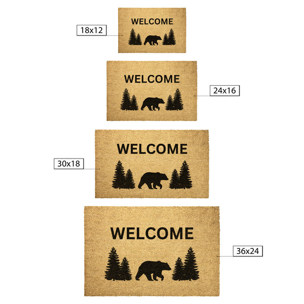 Door Mat Coir Welcome Mat Lodge Cabin Decor Bear & Trees