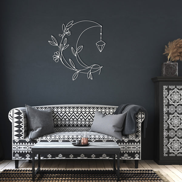 Floral Half Moon Steel Metal Artwork Sign