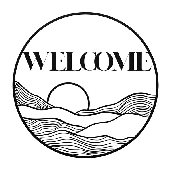 Metal Sign Circle Sun Welcome Sign Wall Art Bohemian Midwest Steel Artwork, Multiple Sizes & Colors