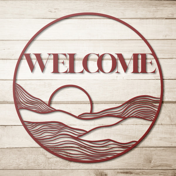 Metal Sign Circle Sun Welcome Sign Wall Art Bohemian Midwest Steel Artwork, Multiple Sizes & Colors