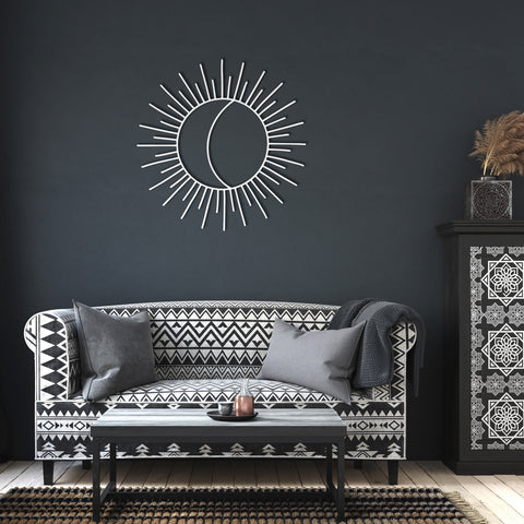 Sunburst Half Moon Steel Metal Wall Art