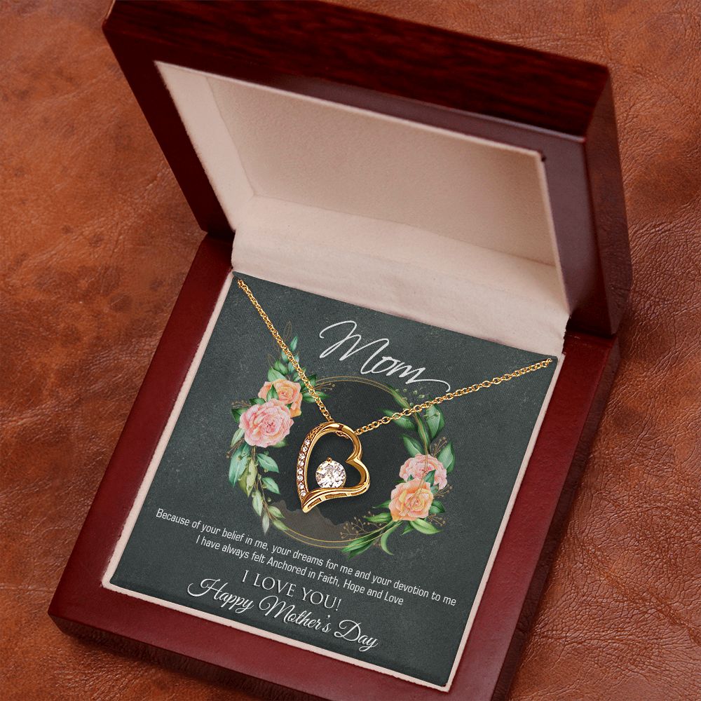 Mother's Day Necklace Heart Cubic Zirconia Special Message Inset