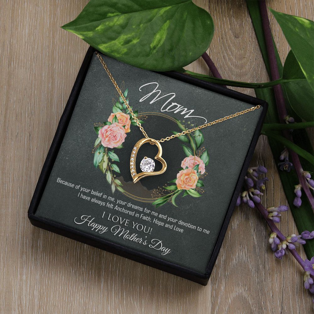 Mother's Day Necklace Heart Cubic Zirconia Special Message Inset