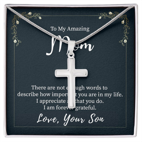 Gift for Mom from Son Cross Necklace Stainless Steel
