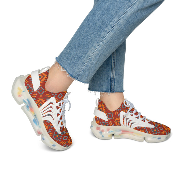 Women's Mesh Sneakers White or Black Sole Southwestern Print
