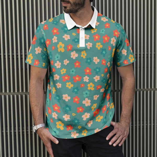 Men's Polo Floral All-Over Print Polo Shirts