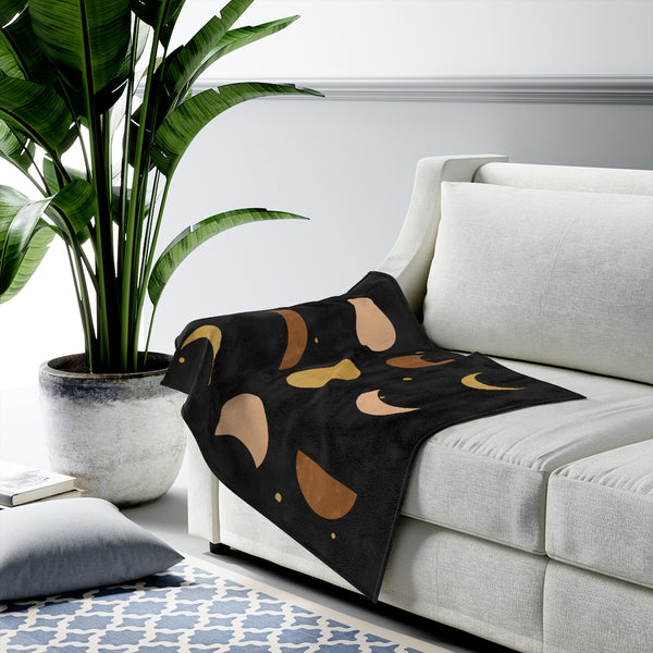Moon Phases Velvet Plush Throw Blanket, Gifts, Velveteen Plush Blanket