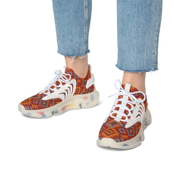 Women's Mesh Sneakers White or Black Sole Southwestern Print