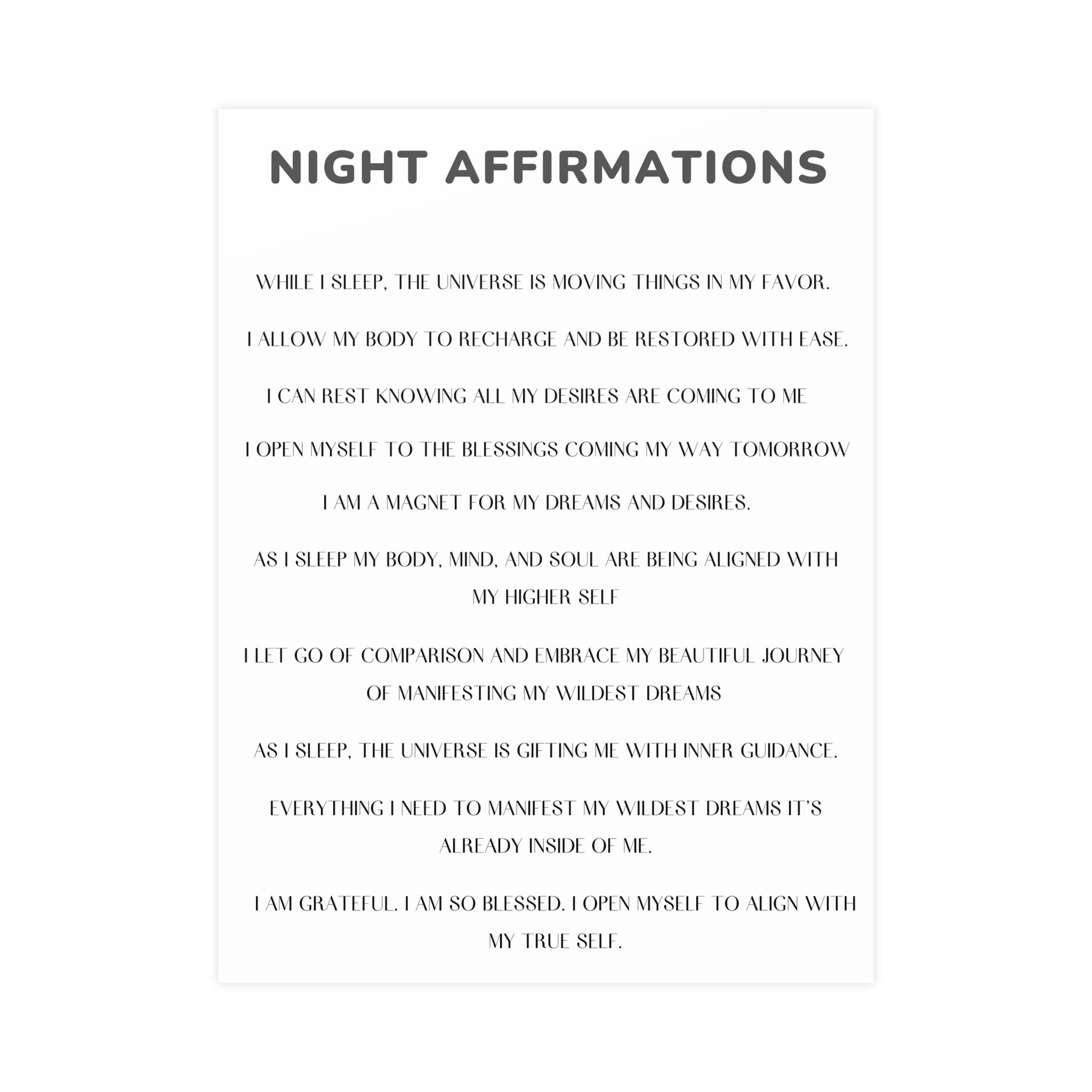 Night Time Affirmations and Manifestation Sayings Vertical Matte Poster Night Affirmations