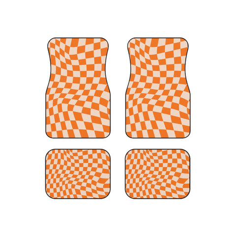 Call Floor Mats Checkered Car Mats Retro Orange Mats for Car, 4 Piece Car Mats