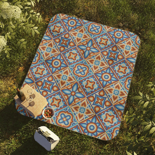 Picnic Blanket Mosaic Tile Pattern Lawn Picnic Blanket Beach Blanket with Strap One Size One Sized Print Gifts