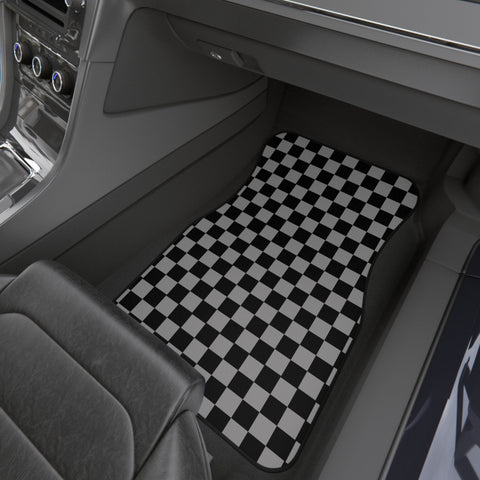 Checkered Floor Mat for Car Mats Set of 4, Polyester Anti Slip Car Mat for Floors Gray Black Checkered