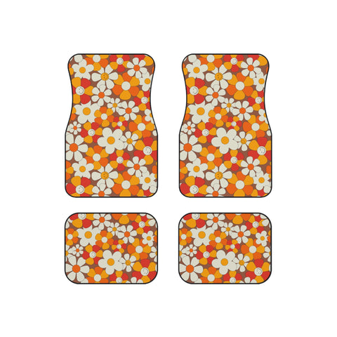 Floral Car Mats Rubber Mats for Car 4 Pieces Front and Back Mats for Car