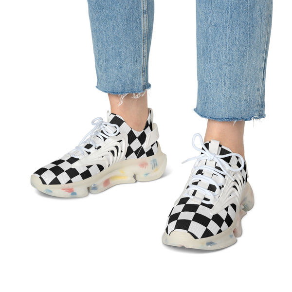 Women's Mesh Sneakers Running Shoes Checkered Print Shock Absorbing Soles